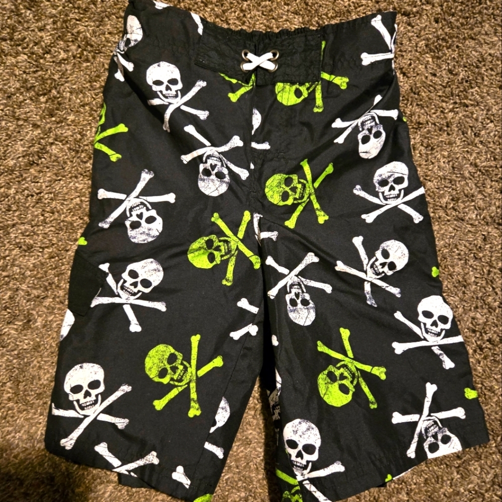 Mossimo Suply Co black skull boys swim trunks long szM - Picture 1 of 4